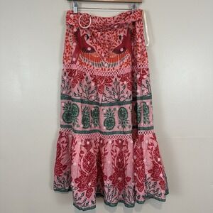 Farm RIO NWT Ainka Print Macaws Maxi Skirt Womens M Red Pink Green Retail $260
